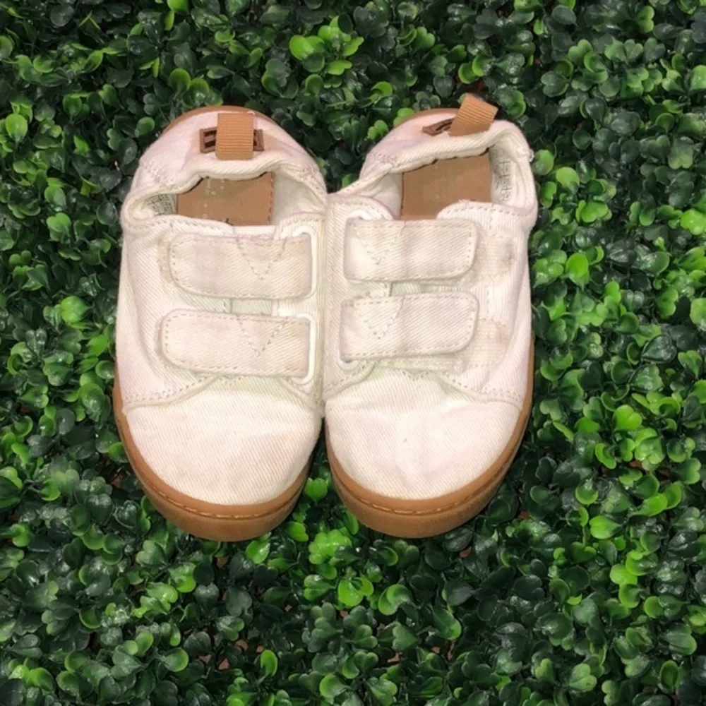 Toms white and tan Velcro shoes